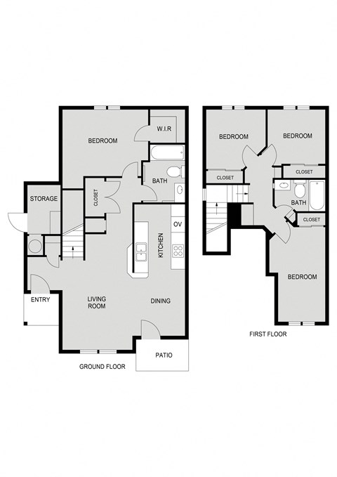 Floor plan for 4 beds, 2 baths, 1211 sqft